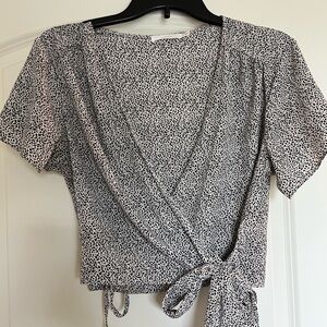 Lush  Black and White Wrap Top